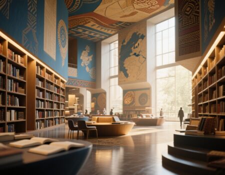 ومن تصنيفات المكتبة (الثقافة والحضارة) .. أو: وجوه العالم وحكايات الشعوب! إنها ليست مكتبة تقول: "من نحن؟" .. بل مكتبة تسأل: "كيف صرنا بشراً معاً؟"