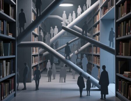 ومن تصنيفات المكتبة (علم الاجتماع) .. أو: نسيج المجتمع! هذه المكتبة لا تقول: "من أنت؟" .. بل تسأل: "في أي شبكة وُضعت .. ومن رسم خيوطها؟"