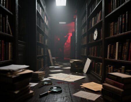 ومن تصنيفات المكتبة (الجريمة والمغامرة البوليسية) .. أو: منطقية الشك! في هذه المكتبة، لا تبحث الكتب عن القاتل فقط .. بل عن الدافع