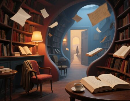 ومن تصنيفات المكتبة (القصة والرواية) .. أو: هنا مرّ أحدهم! هنا، القصص لا تُخيفك ولا تُدلّلك .. بل تفتح لك الباب وتقول: "ادخل على مهلك"